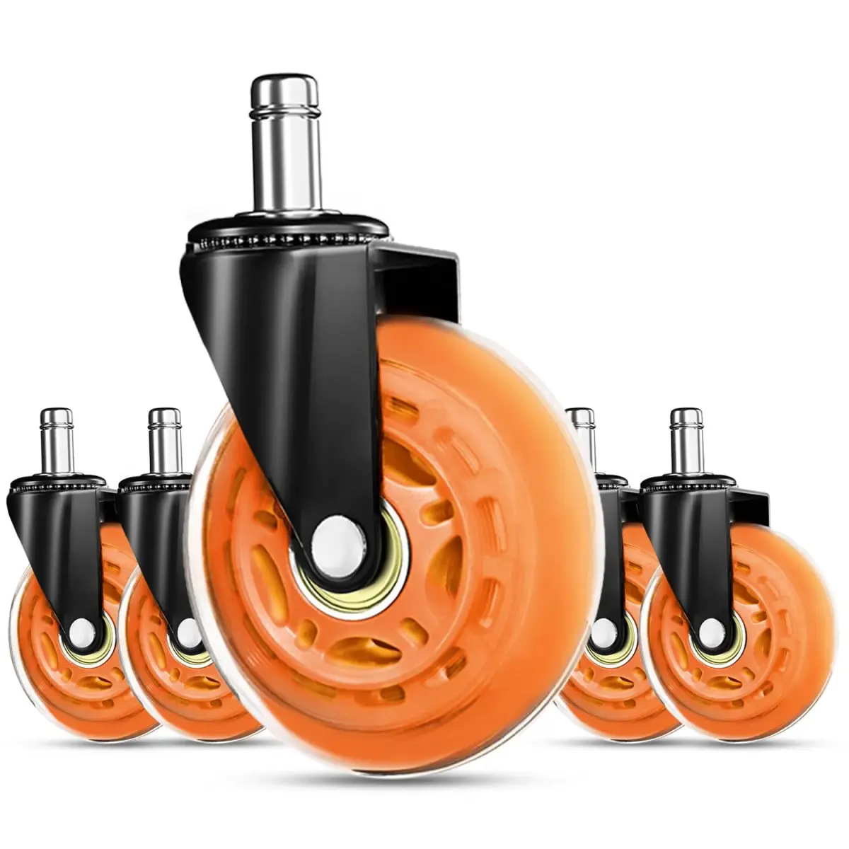 RidRed Orange Heavy-Duty Office Chair Wheels | 7.6 cm (3 Inch) Rollerblade Casters, 5-Pack, Noise-Free, Universal Fit - main product image