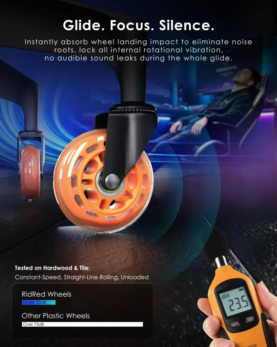 RidRed Orange Heavy-Duty Office Chair Wheels | 7.6 cm (3 Inch) Rollerblade Casters, 5-Pack, Noise-Free, Universal Fit - view 5