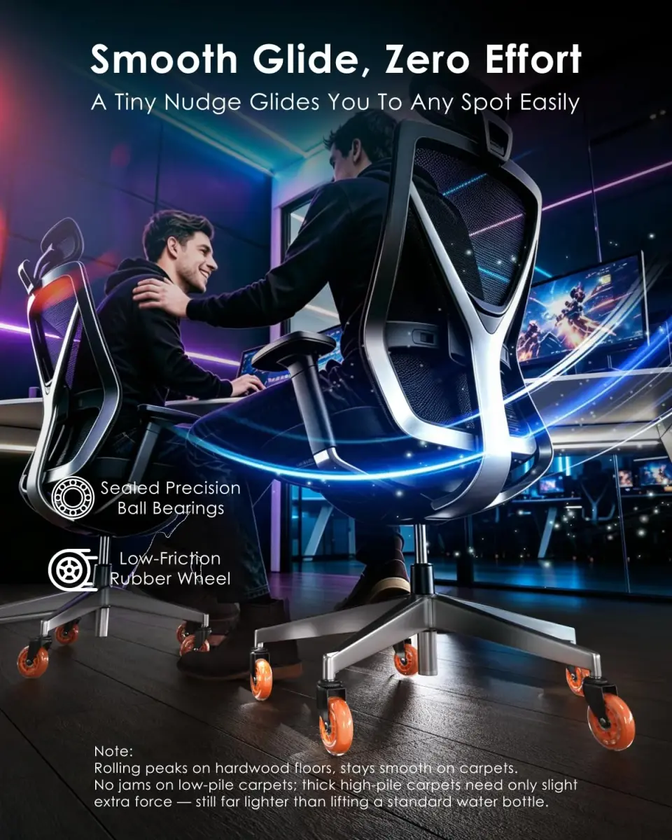 RidRed Orange Heavy-Duty Office Chair Wheels | 7.6 cm (3 Inch) Rollerblade Casters, 5-Pack, Noise-Free, Universal Fit - view 3
