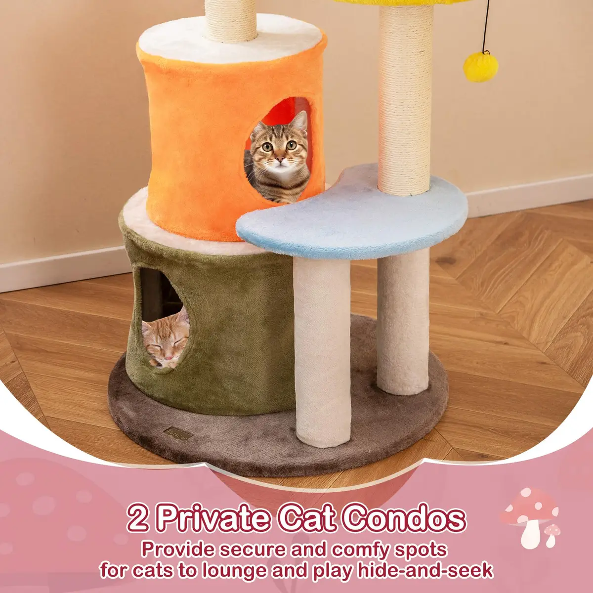 PETSITE Mushroom Cat Tree 43 Inch | Multi-Level Cat Tower with Sisal Posts & Plush Perches - view 5