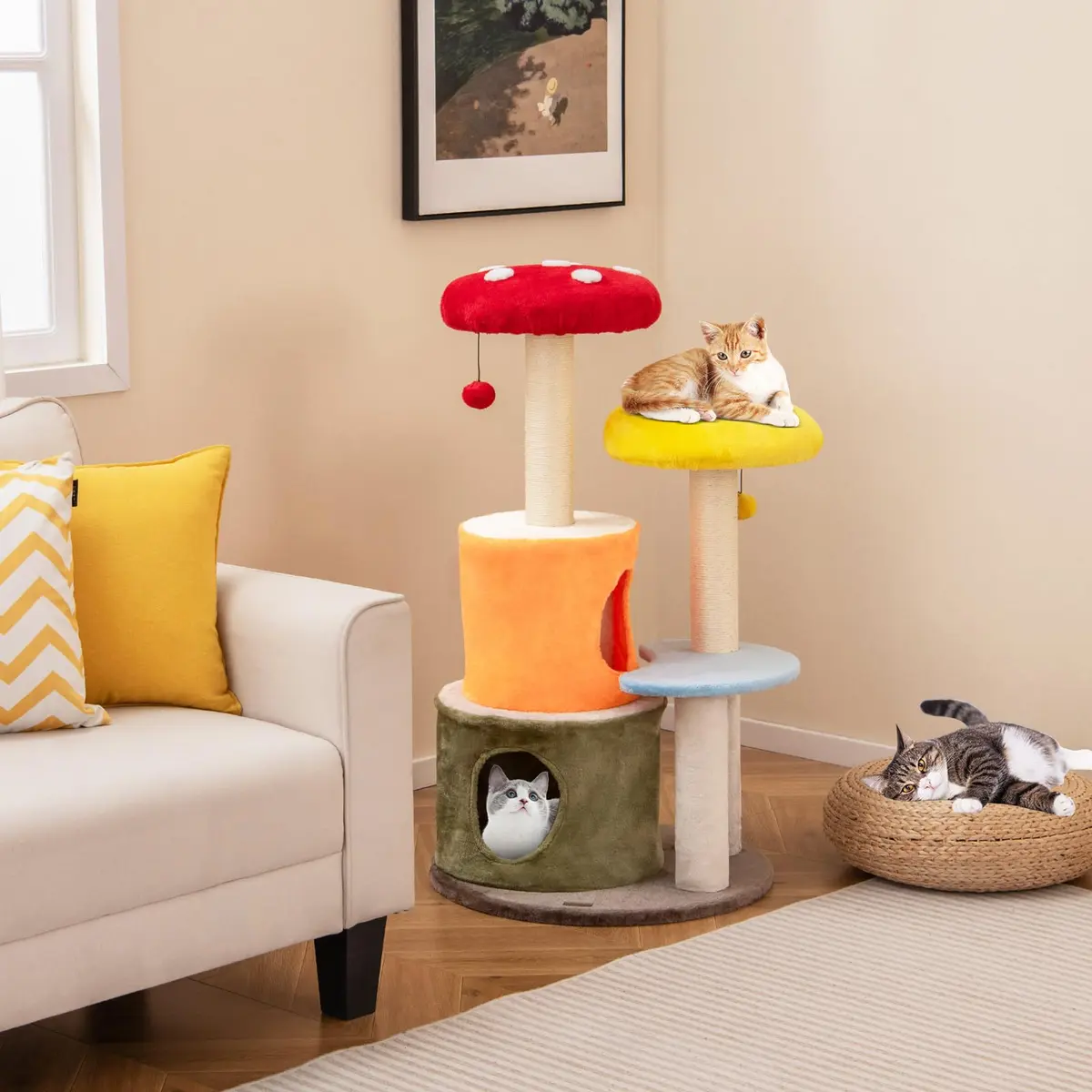 PETSITE Mushroom Cat Tree 43 Inch | Multi-Level Cat Tower with Sisal Posts & Plush Perches - view 2