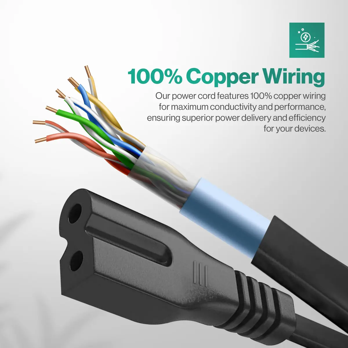 LORDTRONICS 10ft Polarized AC Power Cord with C7P Plug | 2-Prong Replacement Cable - view 6