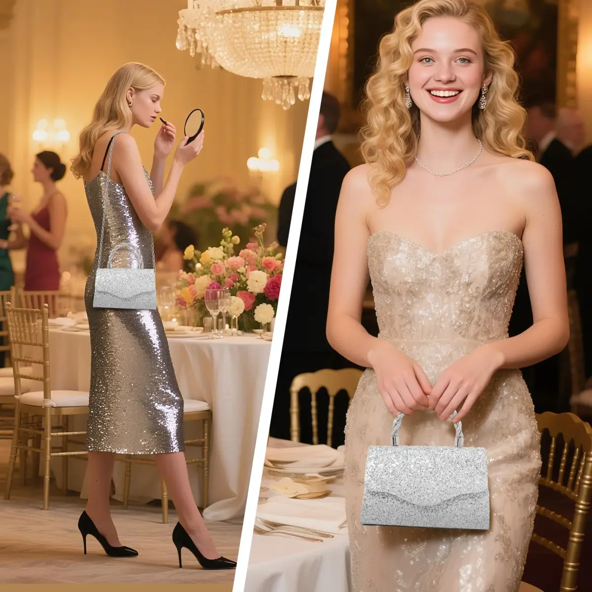 JIAN YA NA Women's Sequins Evening Bag with Round Top Handle & Detachable Chain | 21 cm (8") - view 2