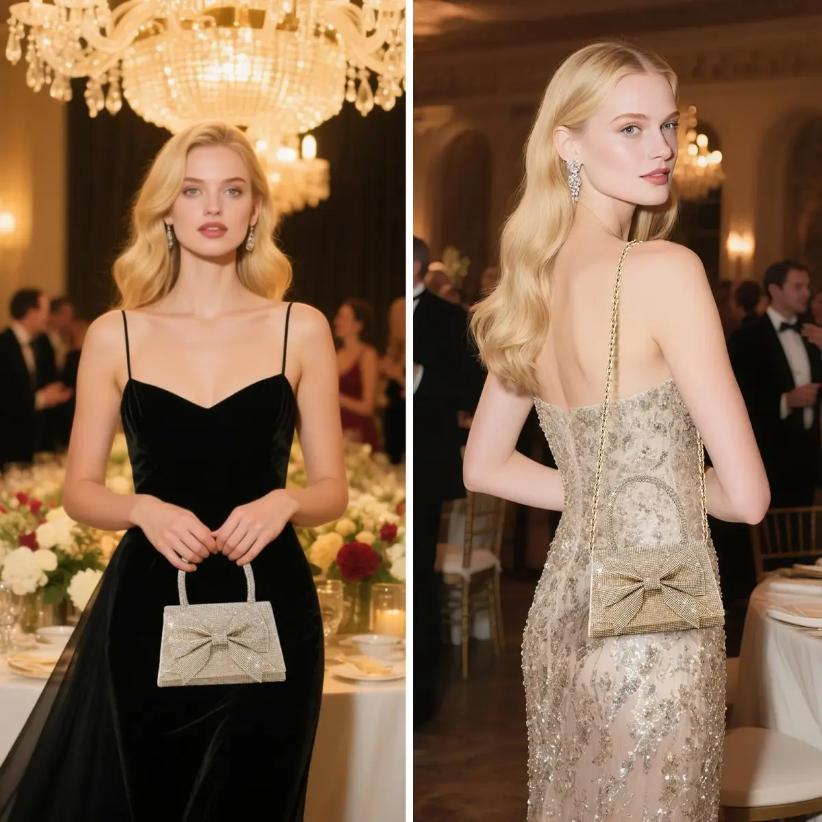 JIAN YA NA Rhinestone Trihedral Clutch Evening Bag - Luxury Gold Bow - view 2