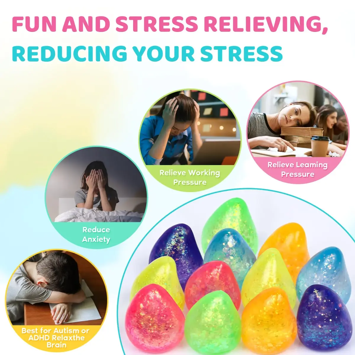 VESPRO 12 Pack Fidget Stress Balls 4.1cm (1.6in) | Non-Toxic, BPA-Free, ASTM-Tested - view 5