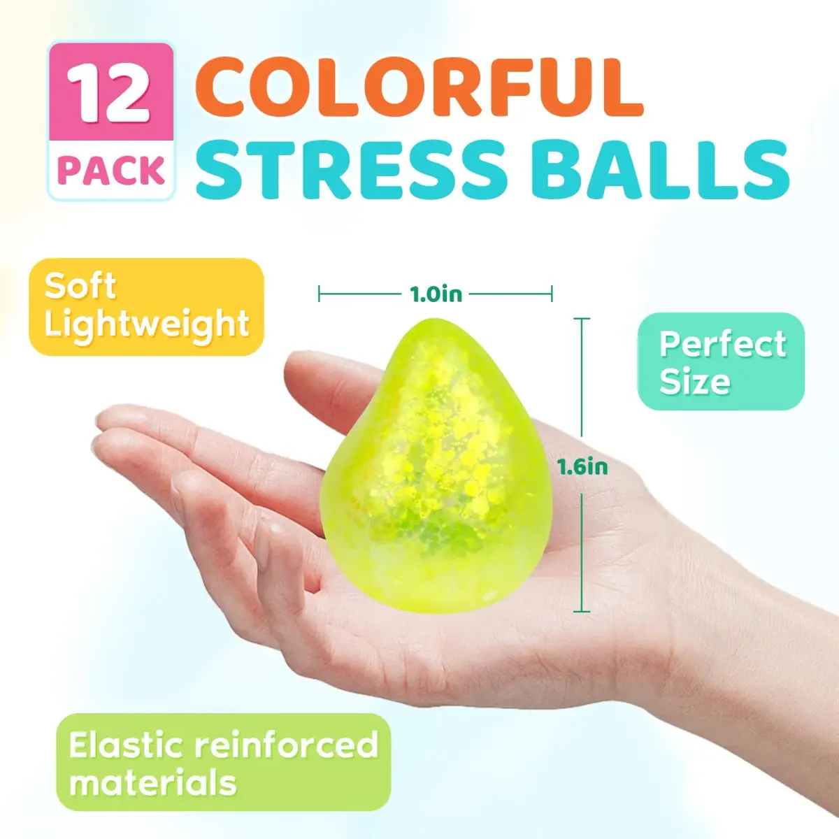 VESPRO 12 Pack Fidget Stress Balls 4.1cm (1.6in) | Non-Toxic, BPA-Free, ASTM-Tested - view 2