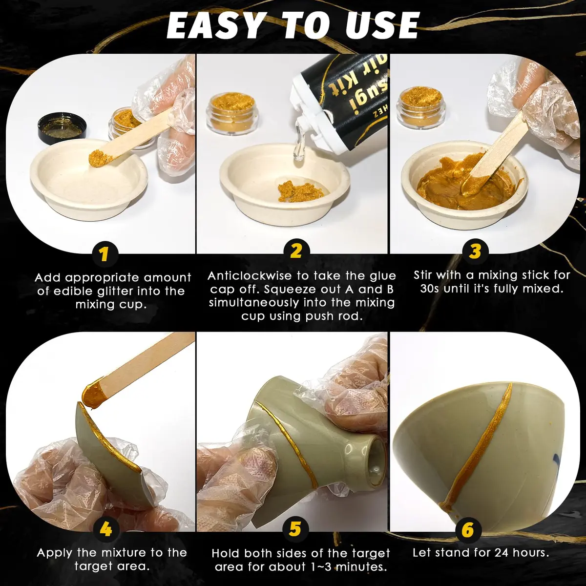 TJINHEZ Kintsugi Repair Kit | Food Safe Gold & Silver for Ceramics (Complete Set) - view 5