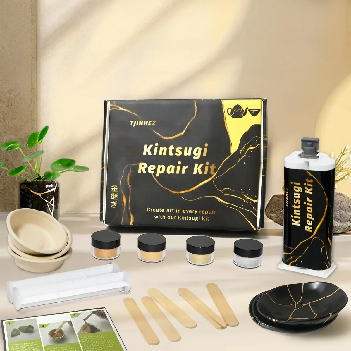 TJINHEZ Kintsugi Repair Kit | Food Safe Gold & Silver for Ceramics (Complete Set) - view 8