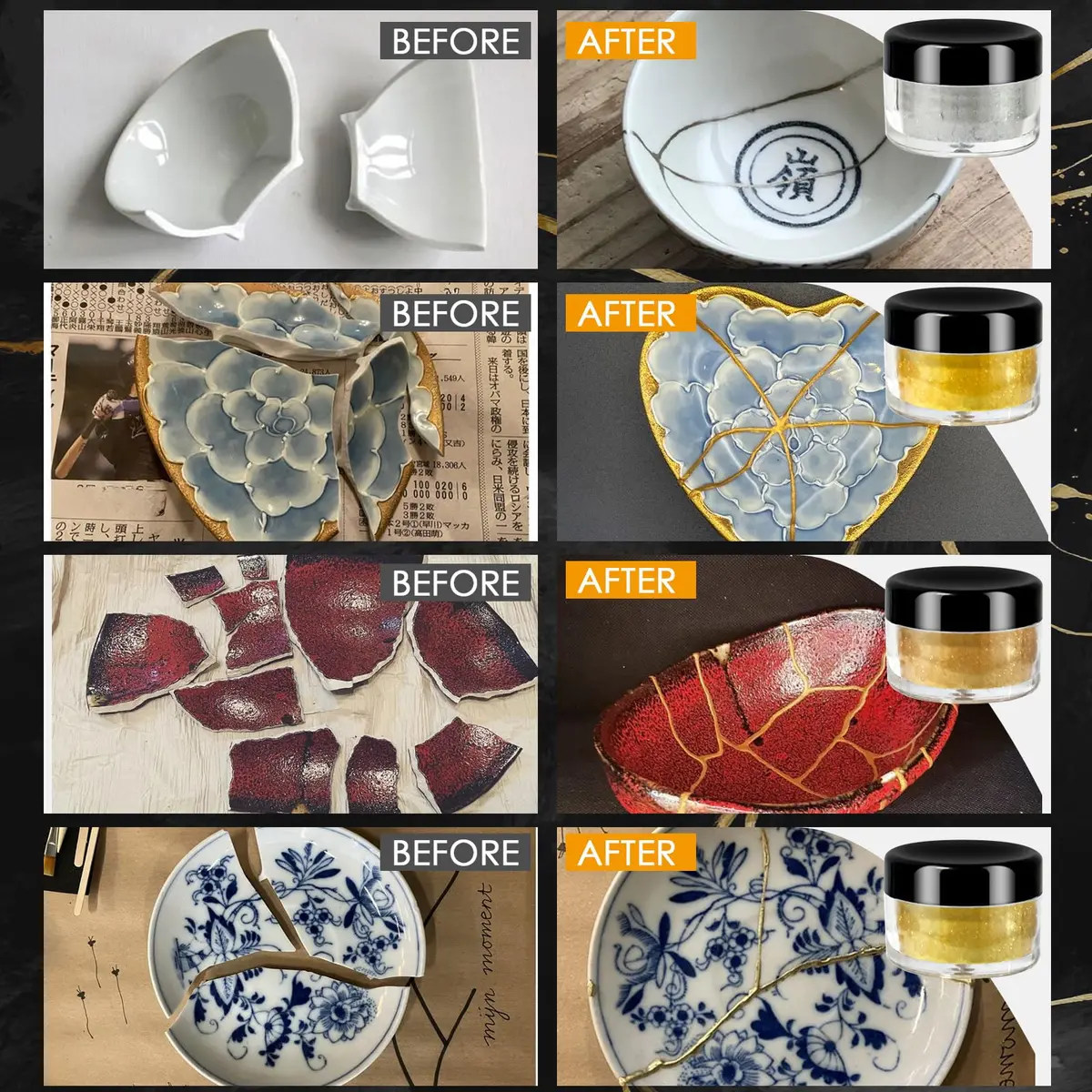 TJINHEZ Kintsugi Repair Kit | Food Safe Gold & Silver for Ceramics (Complete Set) - view 3
