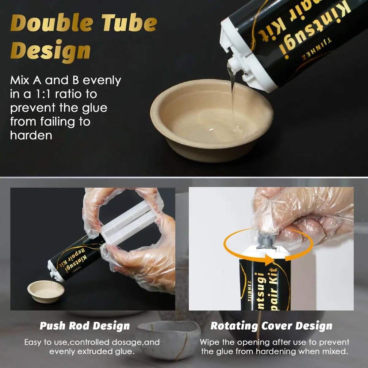 TJINHEZ Kintsugi Repair Kit | Food Safe Gold & Silver for Ceramics (Complete Set) - view 4