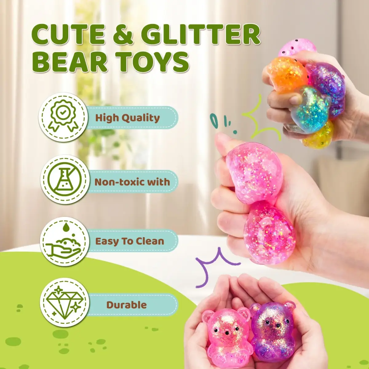 VESPRO Cute Bear Squeeze Ball Fidget Toys 5.3cm (2.1 inch) | Non-Toxic TPR Stress Ball - view 3