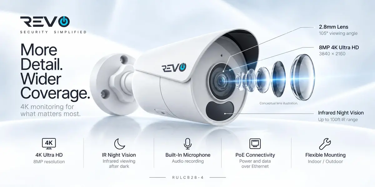 REVO Ultra Blue Series 4K (8 Megapixel) H.265 Indoor/Outdoor IR Bullet Camera with Built-in Mic & 60FT CAT5e Cable | 4K Security Camera for Home & Business - view 4