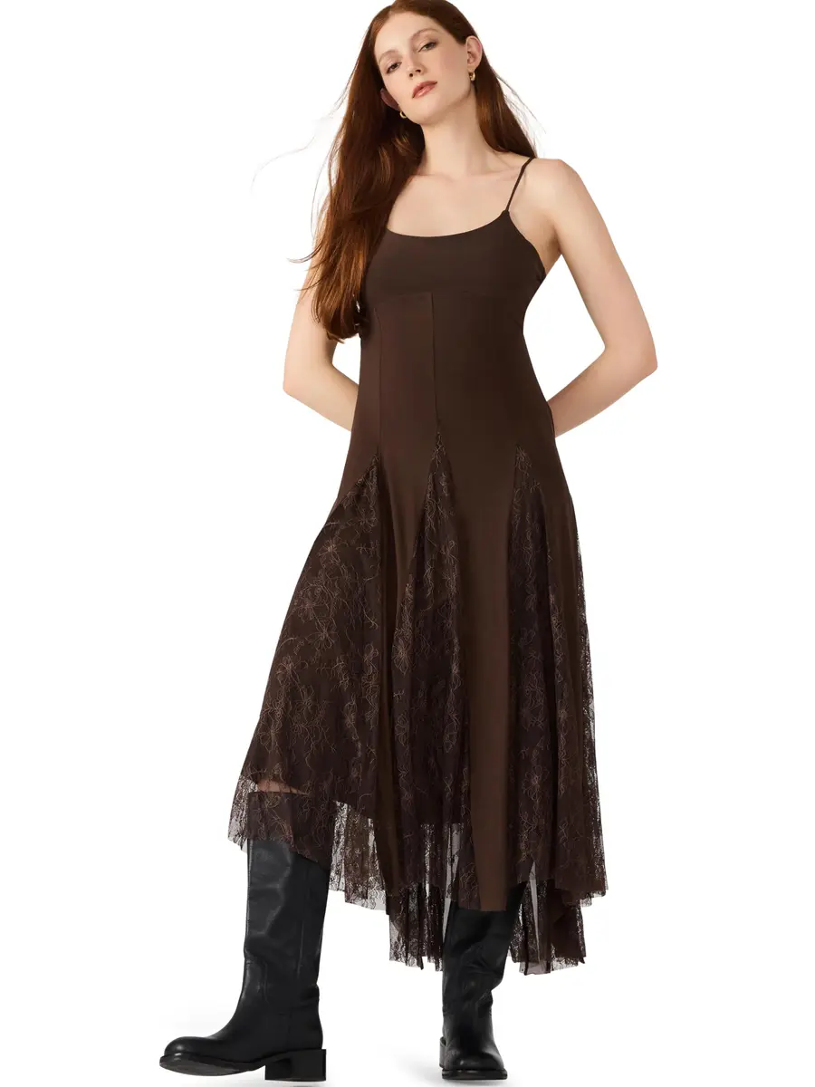 Steve Madden Vita Dress,Chocolate, XL | Backless Fitted Fall Dress with Boat Neck - main product image