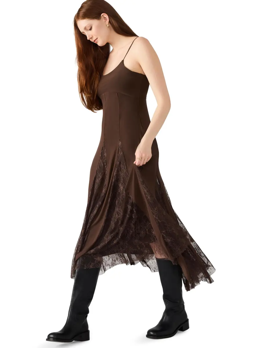 Steve Madden Vita Dress,Chocolate, XL | Backless Fitted Fall Dress with Boat Neck - view 2