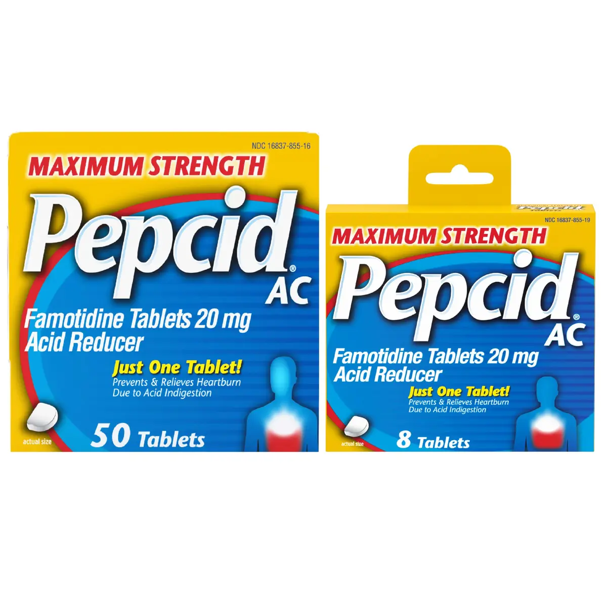 Pepcid AC Maximum Strength Tablets 20mg Famotidine 58 Count (50 Count + 8 Count Travel Pack) | Fast-Acting Heartburn Relief - main product image