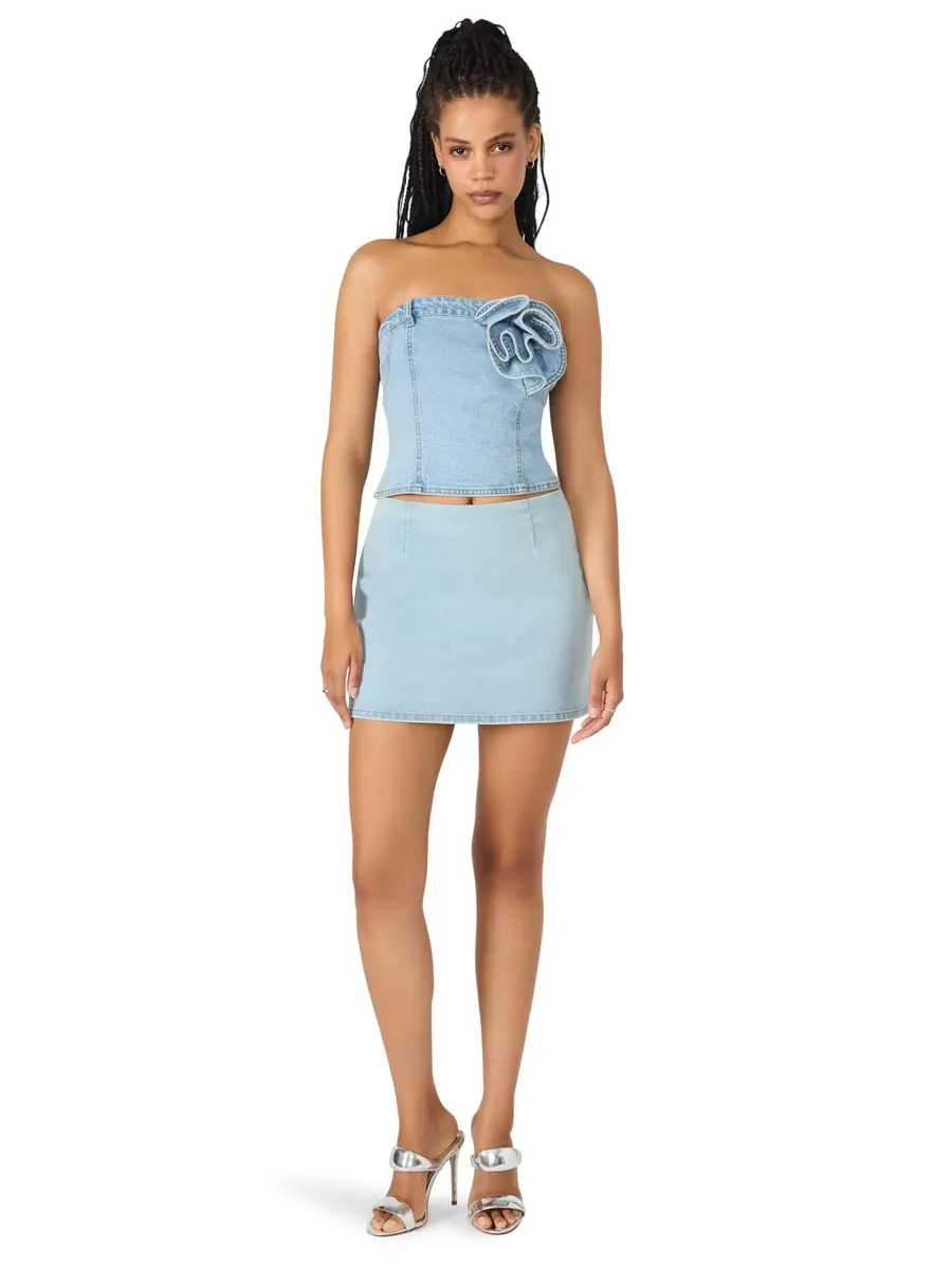 Steve Madden Cindi Skirt,Amparo Blue, L | Mid Rise Solid Cotton-Poly Spandex - main product image