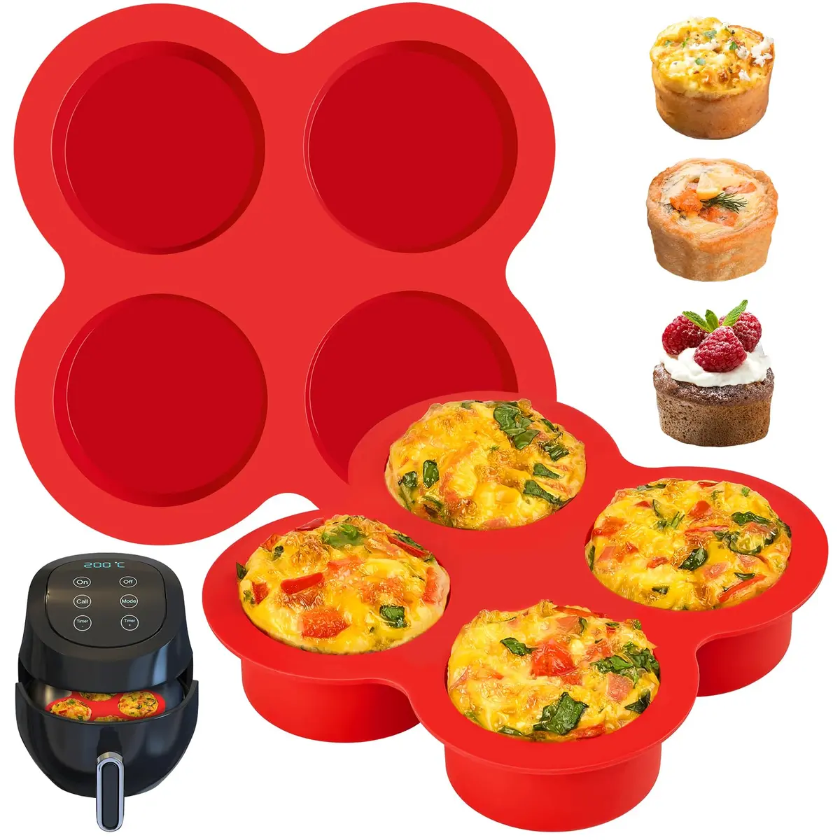 JOERSH Silicone Air Fryer Muffin Pan, 4 Cups, 2 Pack | Makes 8 Egg Bites or Mini Muffins - main product image