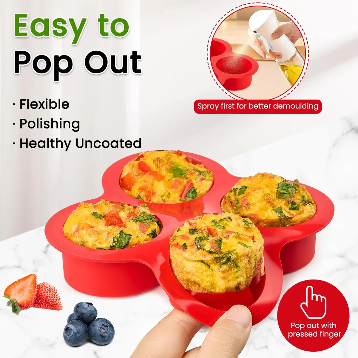 JOERSH Silicone Air Fryer Muffin Pan, 4 Cups, 2 Pack | Makes 8 Egg Bites or Mini Muffins - view 4