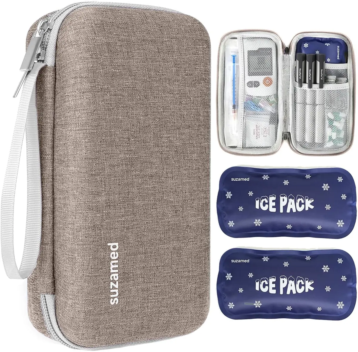 suzamed Insulin Cooler Travel Case, 2x150g Ice Pack TSA Approved, Brown | Portable Diabetes Travel Organizer - main product image