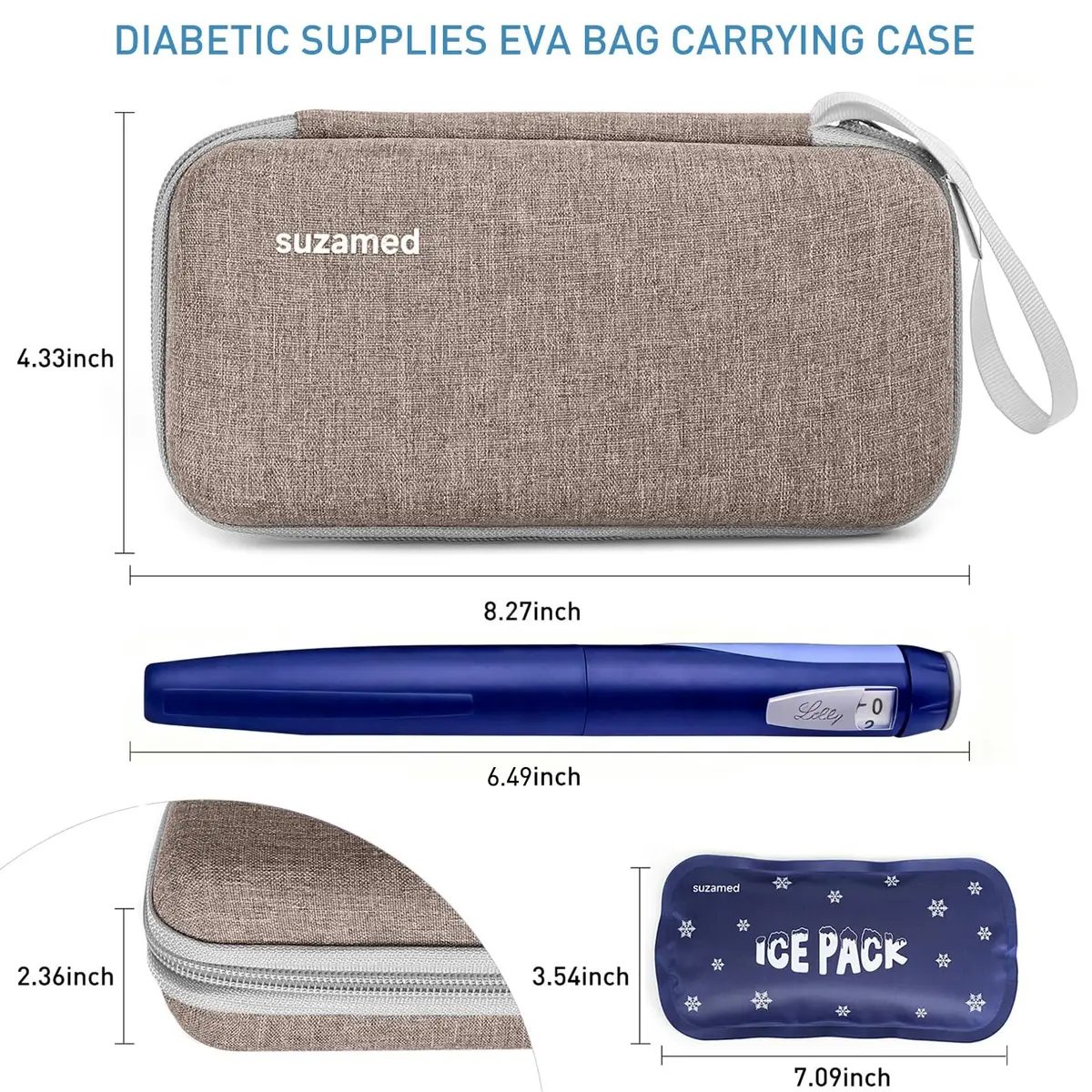 suzamed Insulin Cooler Travel Case, 2x150g Ice Pack TSA Approved, Brown | Portable Diabetes Travel Organizer - view 5