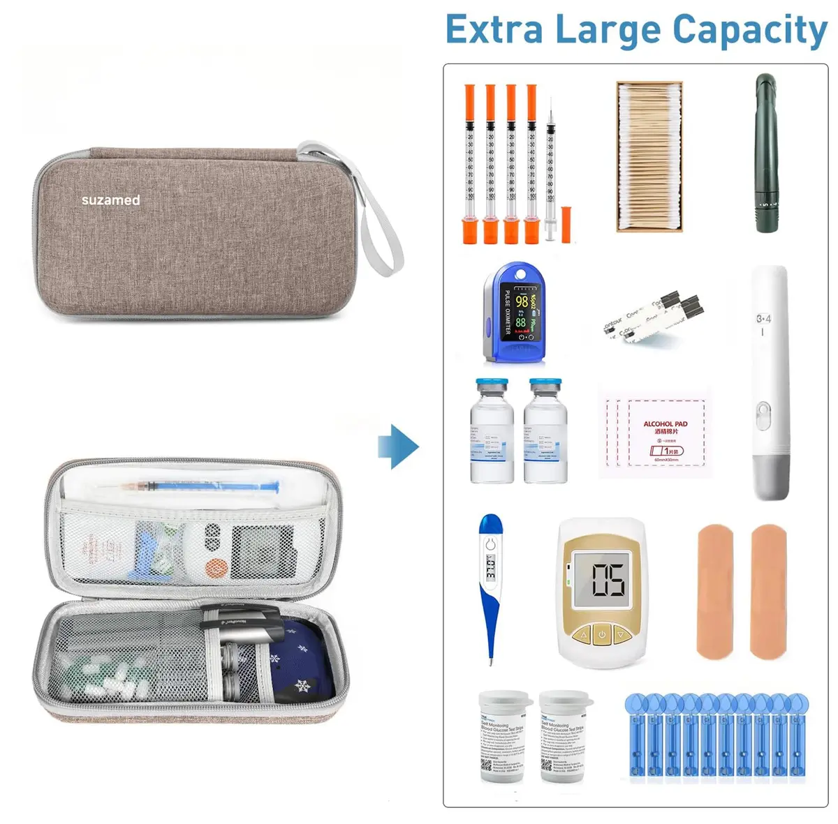 suzamed Insulin Cooler Travel Case, 2x150g Ice Pack TSA Approved, Brown | Portable Diabetes Travel Organizer - view 6