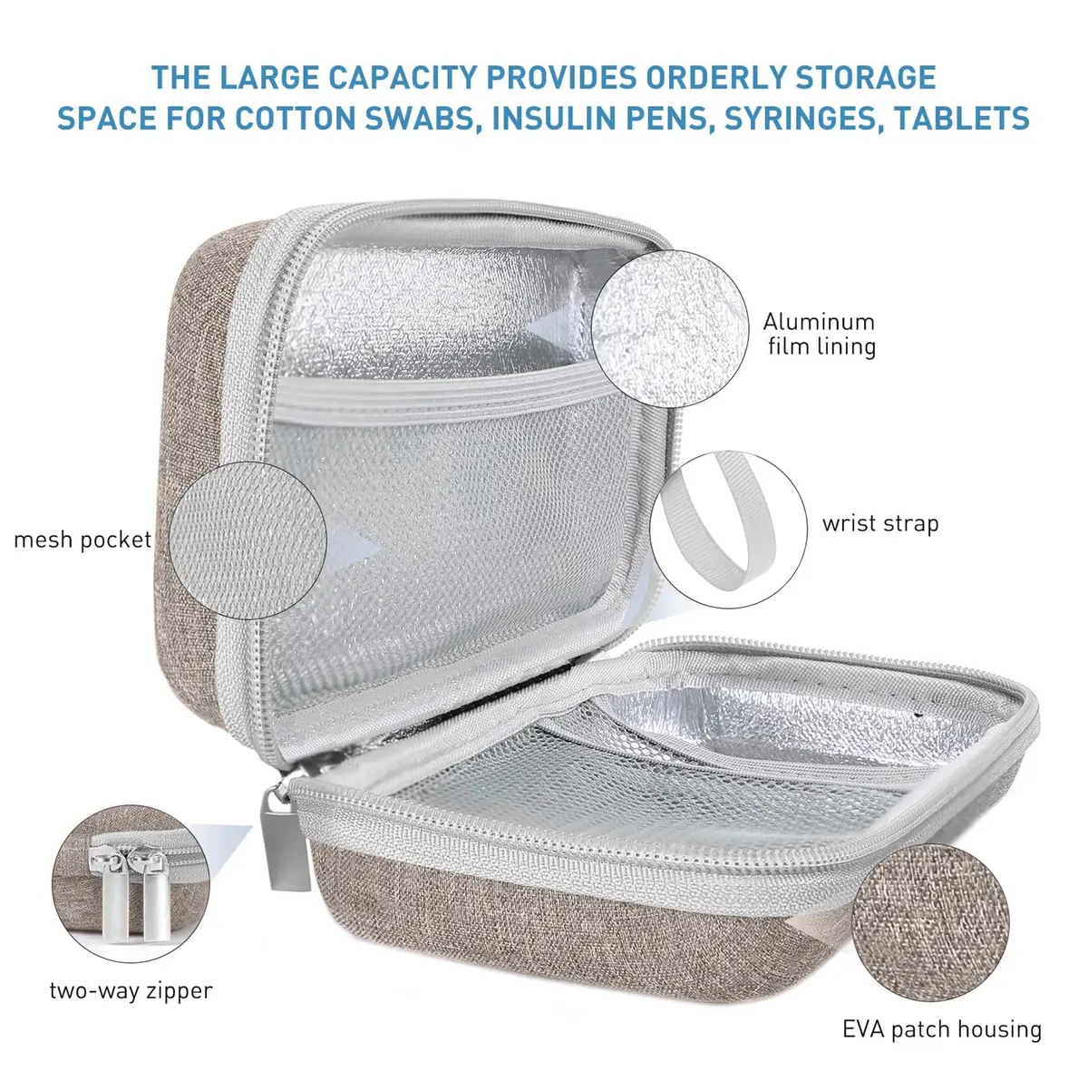 suzamed Insulin Cooler Travel Case, 2x150g Ice Pack TSA Approved, Brown | Portable Diabetes Travel Organizer - view 4