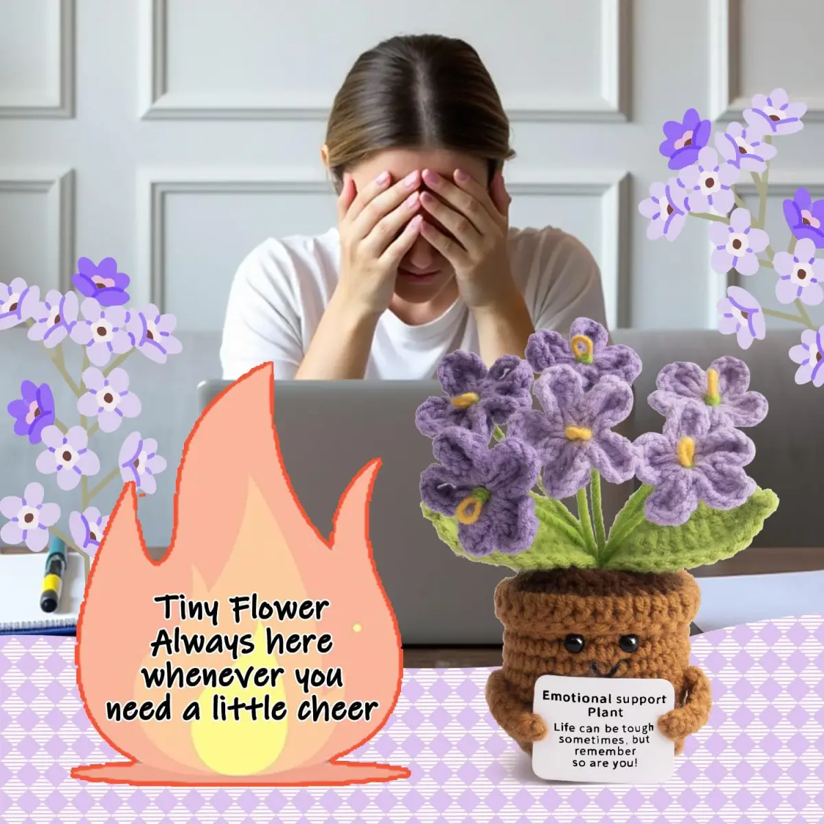 MS ZHENQIAO Forget-Me-Not Crochet Flower Potted Plant Gift | Handmade Desk Decor - view 5