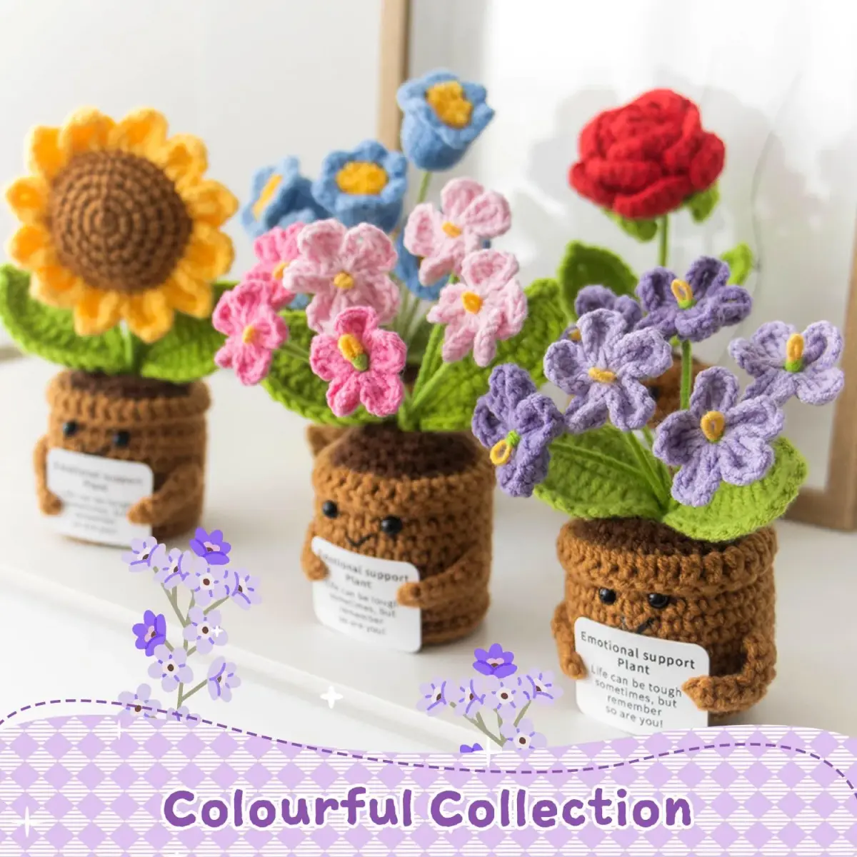 MS ZHENQIAO Forget-Me-Not Crochet Flower Potted Plant Gift | Handmade Desk Decor - view 7