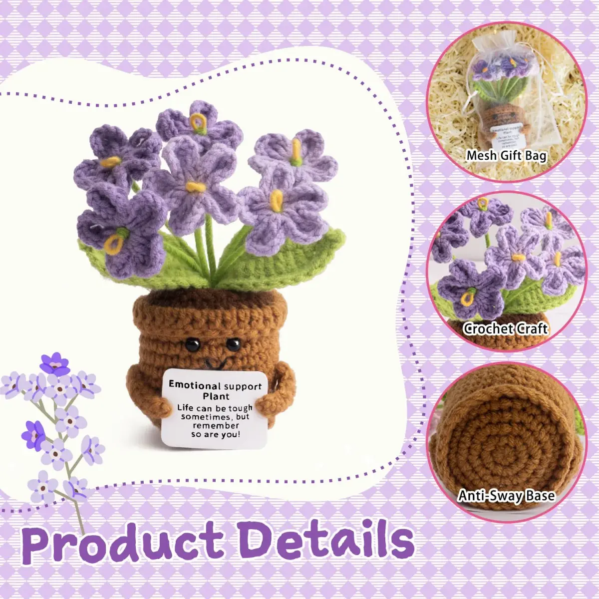 MS ZHENQIAO Forget-Me-Not Crochet Flower Potted Plant Gift | Handmade Desk Decor - view 3