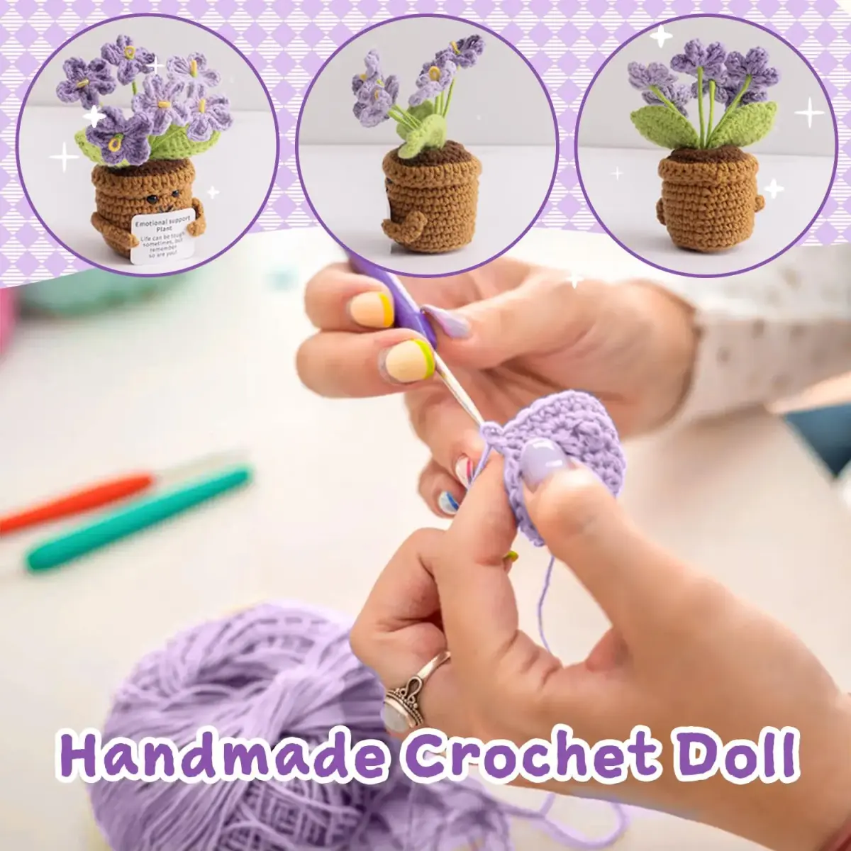 MS ZHENQIAO Forget-Me-Not Crochet Flower Potted Plant Gift | Handmade Desk Decor - view 4