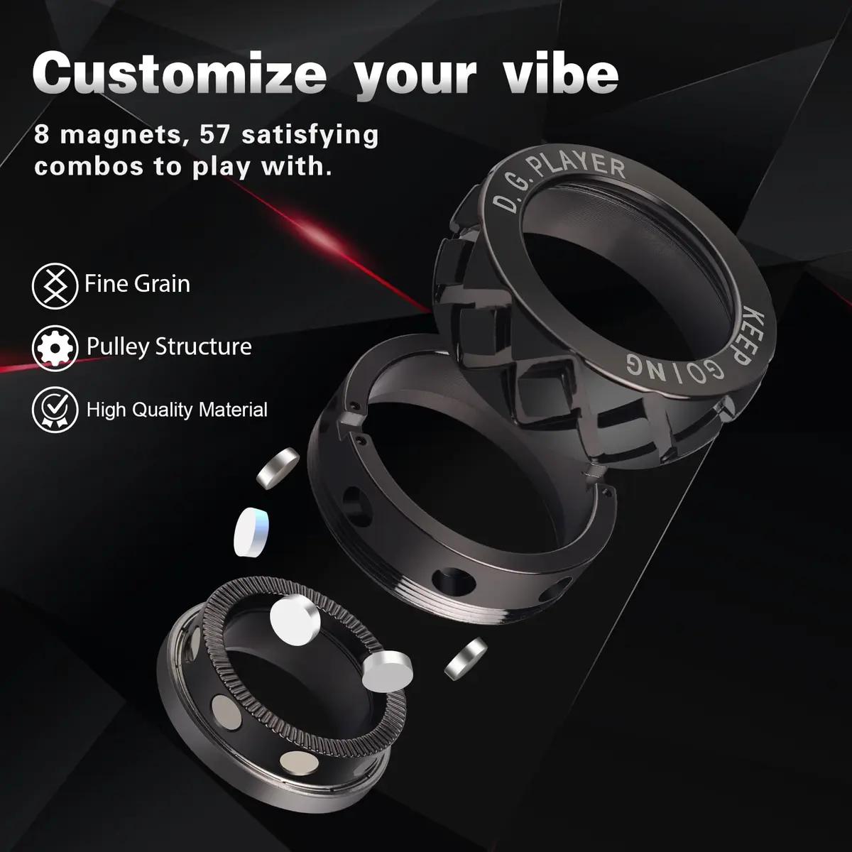 D.G.PLAYER Metal Magnetic Spin Ring Fidget Toy 1.3cm (0.51 inches) | Satisfying Sounds for Stress Relief - view 2