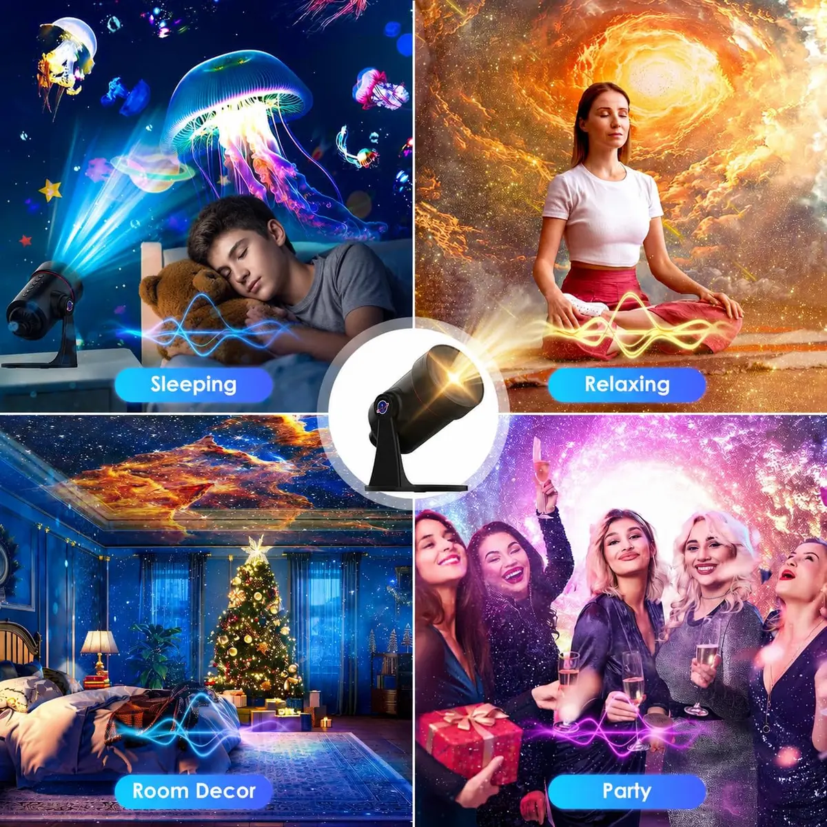 VanSmaGo Galaxy Projector with 28 Soothing Sounds & 10 Film Slides, 15.8cm x 14.5cm x 12.5cm | HD Starry Sky Projection for Adults - view 6