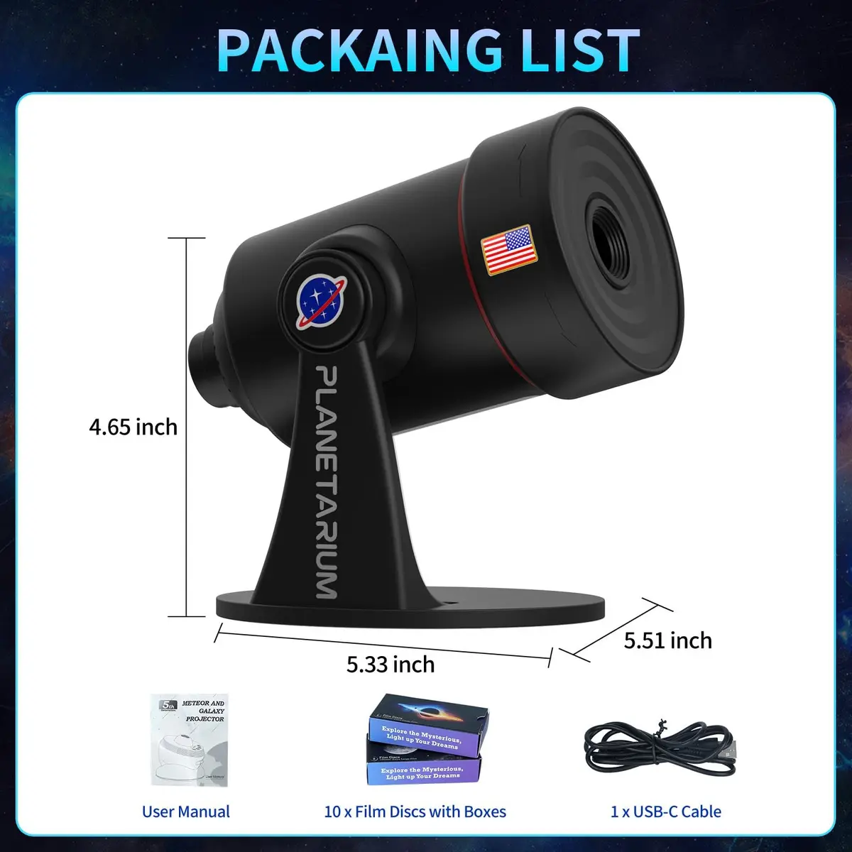 VanSmaGo Galaxy Projector with 28 Soothing Sounds & 10 Film Slides, 15.8cm x 14.5cm x 12.5cm | HD Starry Sky Projection for Adults - view 9