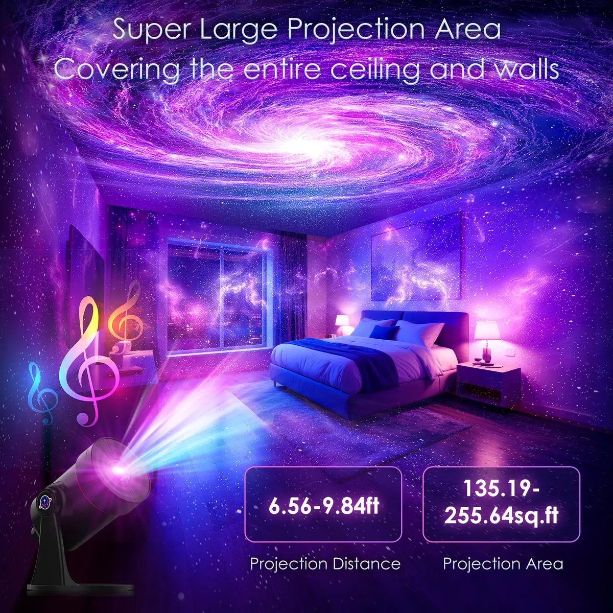 VanSmaGo Galaxy Projector with 28 Soothing Sounds & 10 Film Slides, 15.8cm x 14.5cm x 12.5cm | HD Starry Sky Projection for Adults - view 3