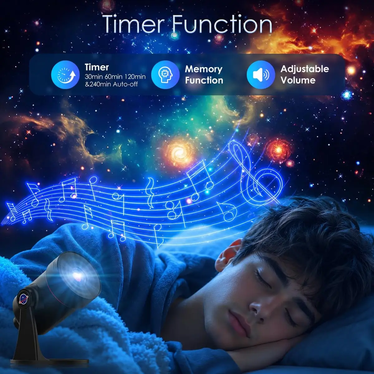 VanSmaGo Galaxy Projector with 28 Soothing Sounds & 10 Film Slides, 15.8cm x 14.5cm x 12.5cm | HD Starry Sky Projection for Adults - view 4