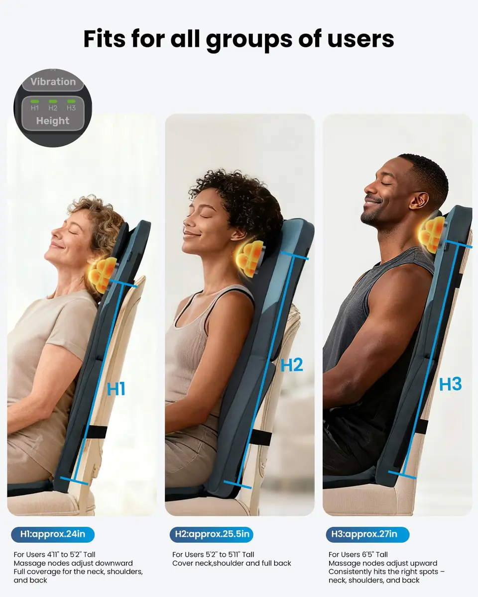 COMFIER Shiatsu Back Massager with Heat, Dual Motor 3D Rollers, Long Track, Foldable, Adjustable Height | Deep Tissue Relief for Back Tension & Muscle Stiffness - view 5