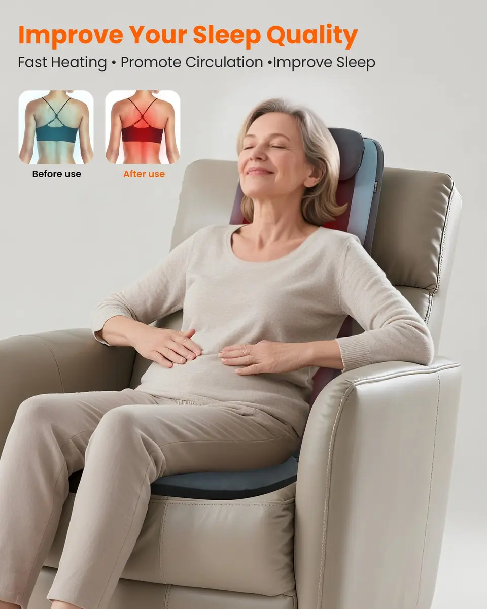 COMFIER Shiatsu Back Massager with Heat, Dual Motor 3D Rollers, Long Track, Foldable, Adjustable Height | Deep Tissue Relief for Back Tension & Muscle Stiffness - view 7