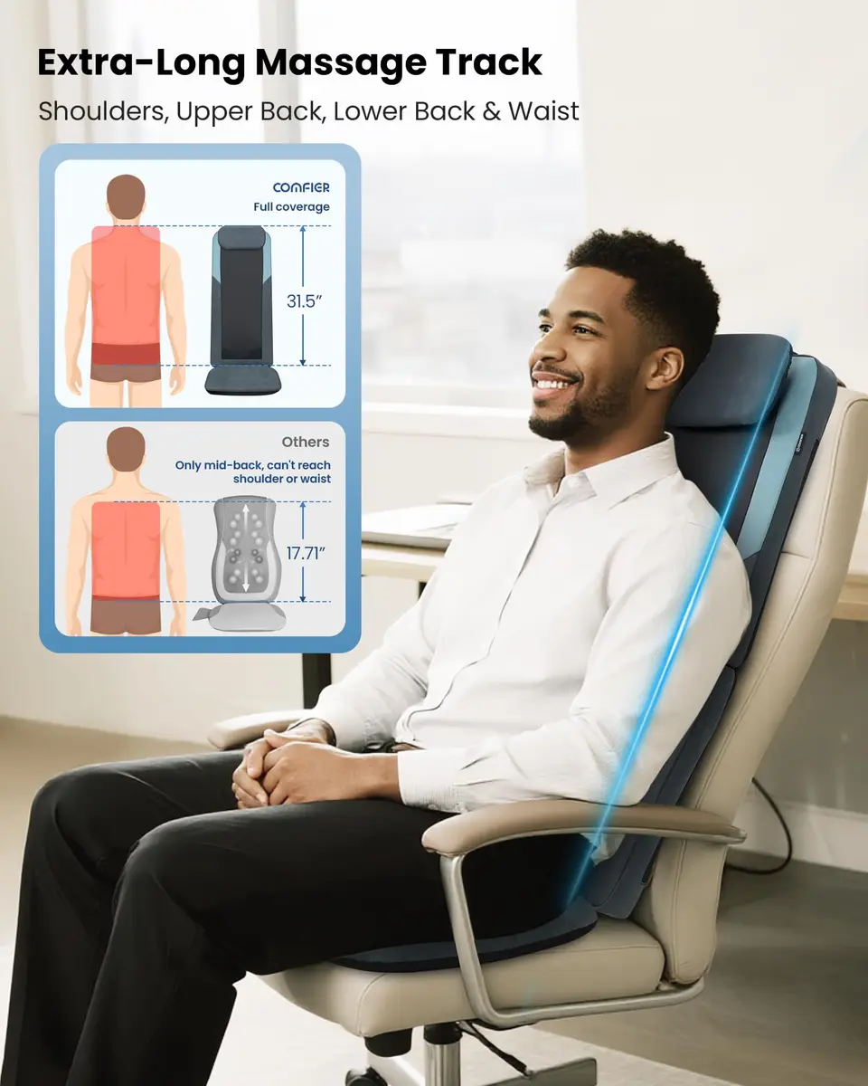 COMFIER Shiatsu Back Massager with Heat, Dual Motor 3D Rollers, Long Track, Foldable, Adjustable Height | Deep Tissue Relief for Back Tension & Muscle Stiffness - view 3