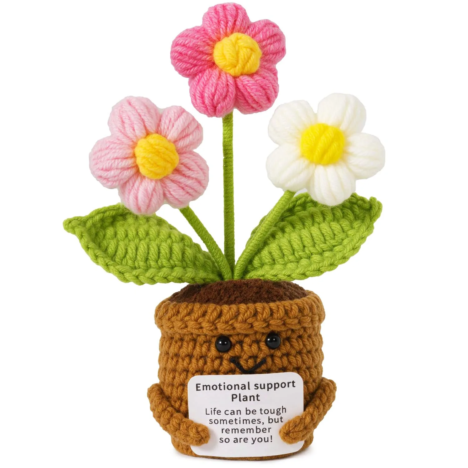 MS ZHENQIAO Emotional Support Crochet Plant Doll with Positive Card, Handmade Funny Knitting Toy Decor - main product image