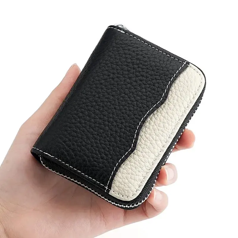 Linno RFID Genuine Leather Credit Card Holder Small Wallet with Zipper - New Red, 20 Slots - view 6