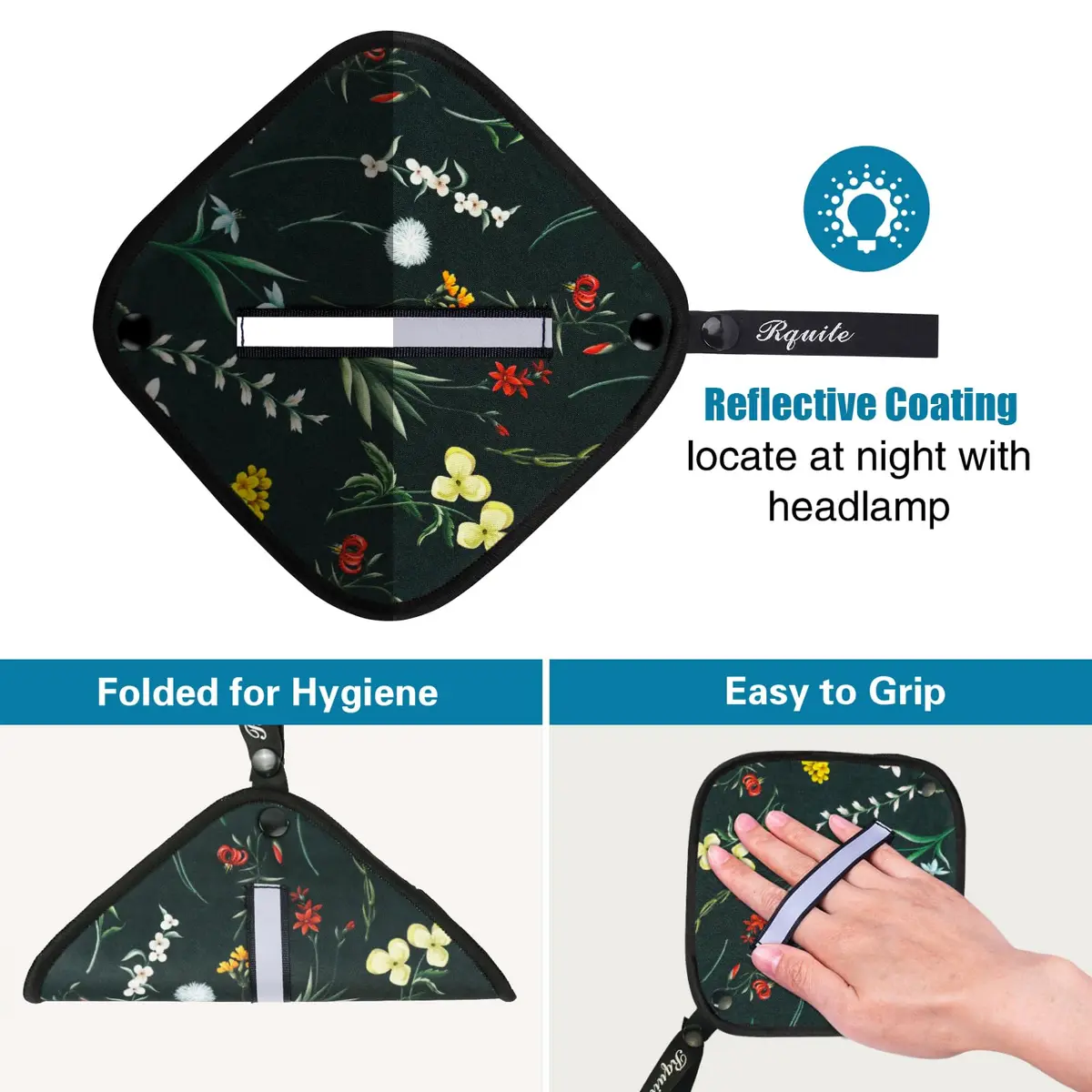 Rquite Reusable Pee Cloth for Women Hiking Essentials 2-Pack Floral | Soft Absorbent & Waterproof - view 4