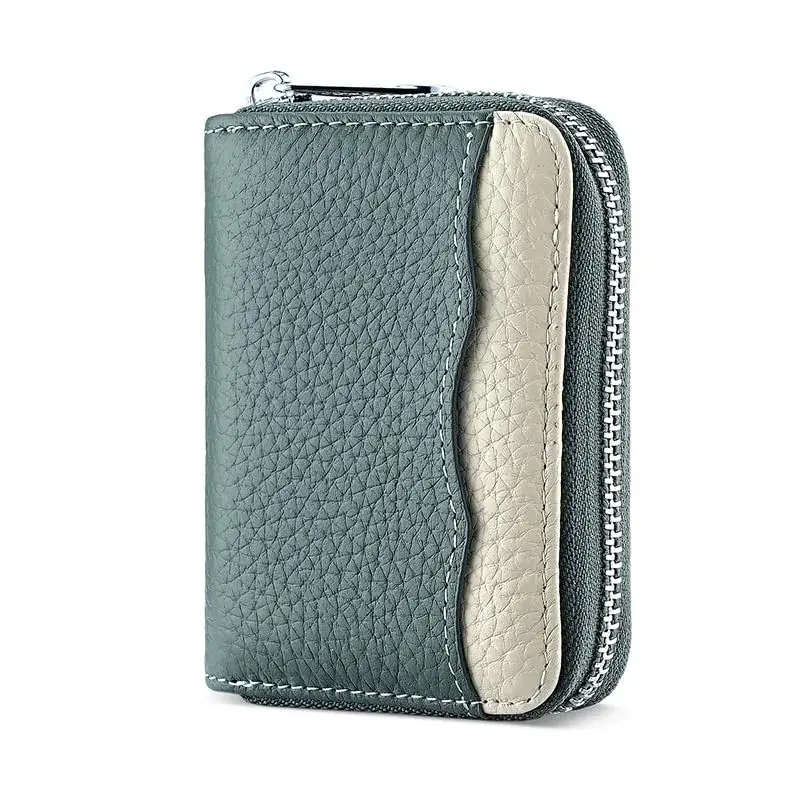 Linno New Blue RFID Genuine Leather Credit Card Holder Wallet with Zipper | 20 Slots - main product image