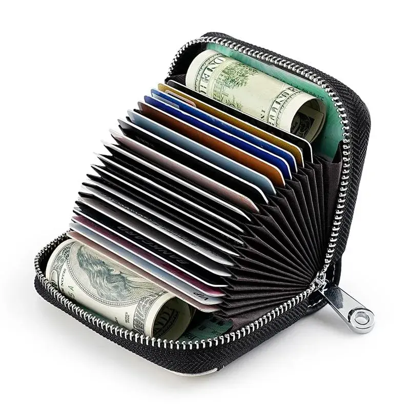 Linno New Blue RFID Genuine Leather Credit Card Holder Wallet with Zipper | 20 Slots - view 2