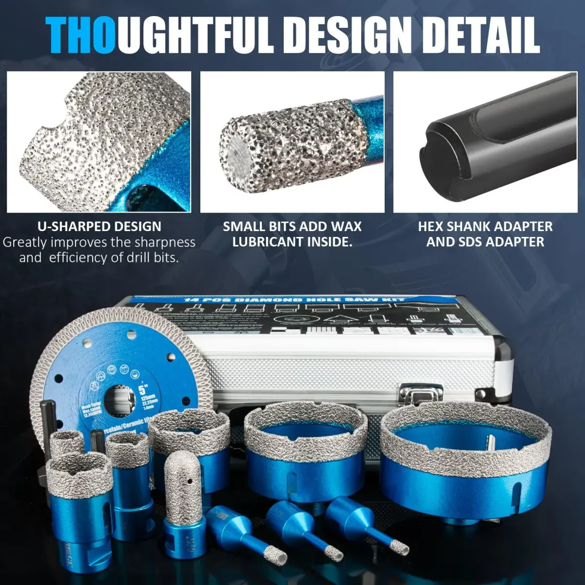 Semderm Diamond Tile Hole Saw Kit 14 PCS Set 6-100mm | Precision Cutting for Tile, Ceramic, Porcelain, Marble - view 4