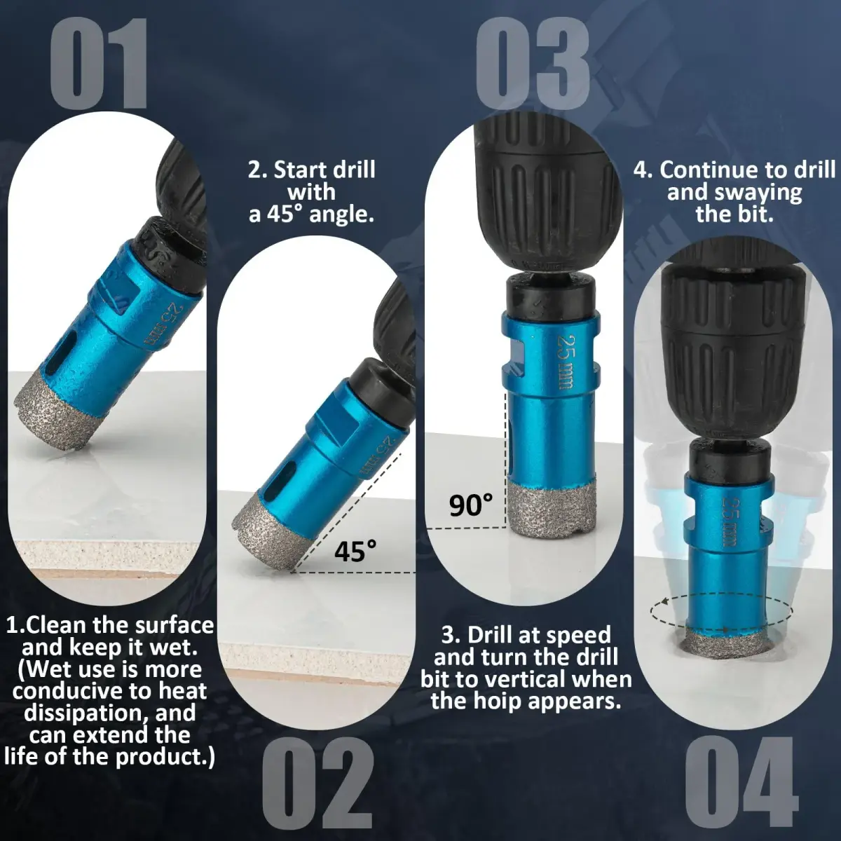 Semderm Diamond Tile Hole Saw Kit 14 PCS Set 6-100mm | Precision Cutting for Tile, Ceramic, Porcelain, Marble - view 7