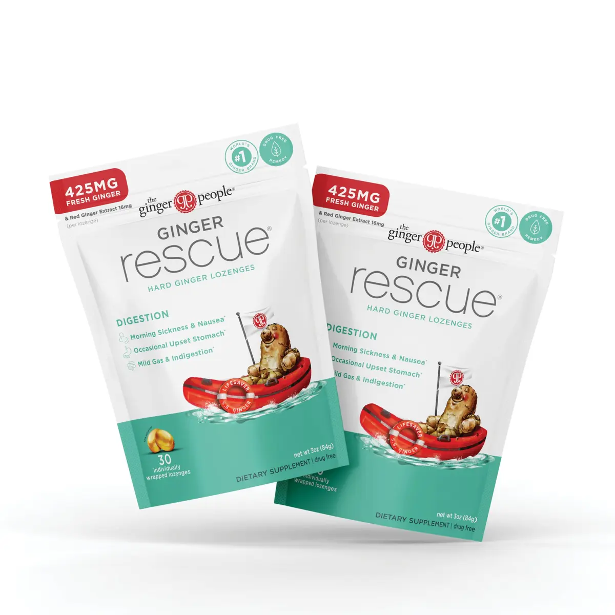 The Ginger People Ginger Rescue Digestive Lozenges 60ct | Natural Nausea Relief for Adults & Kids Over 6 - main product image