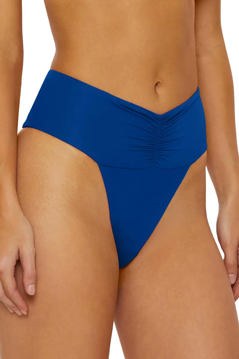 ISABELLA ROSE Belmore Women's Shirred Banded Bikini Bottom Ibiza Blue Low Rise | Cheeky Coverage - view 2
