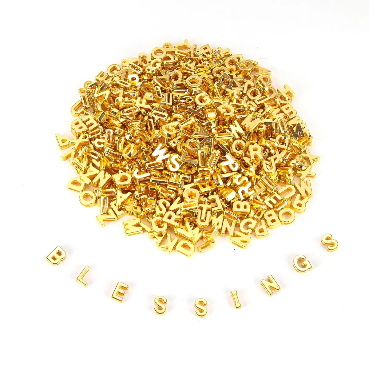 Horsdo Alphabet Letter Beads 9x12mm | Large Plastic A-Z for Jewelry & Crafts (Gold) - main product image
