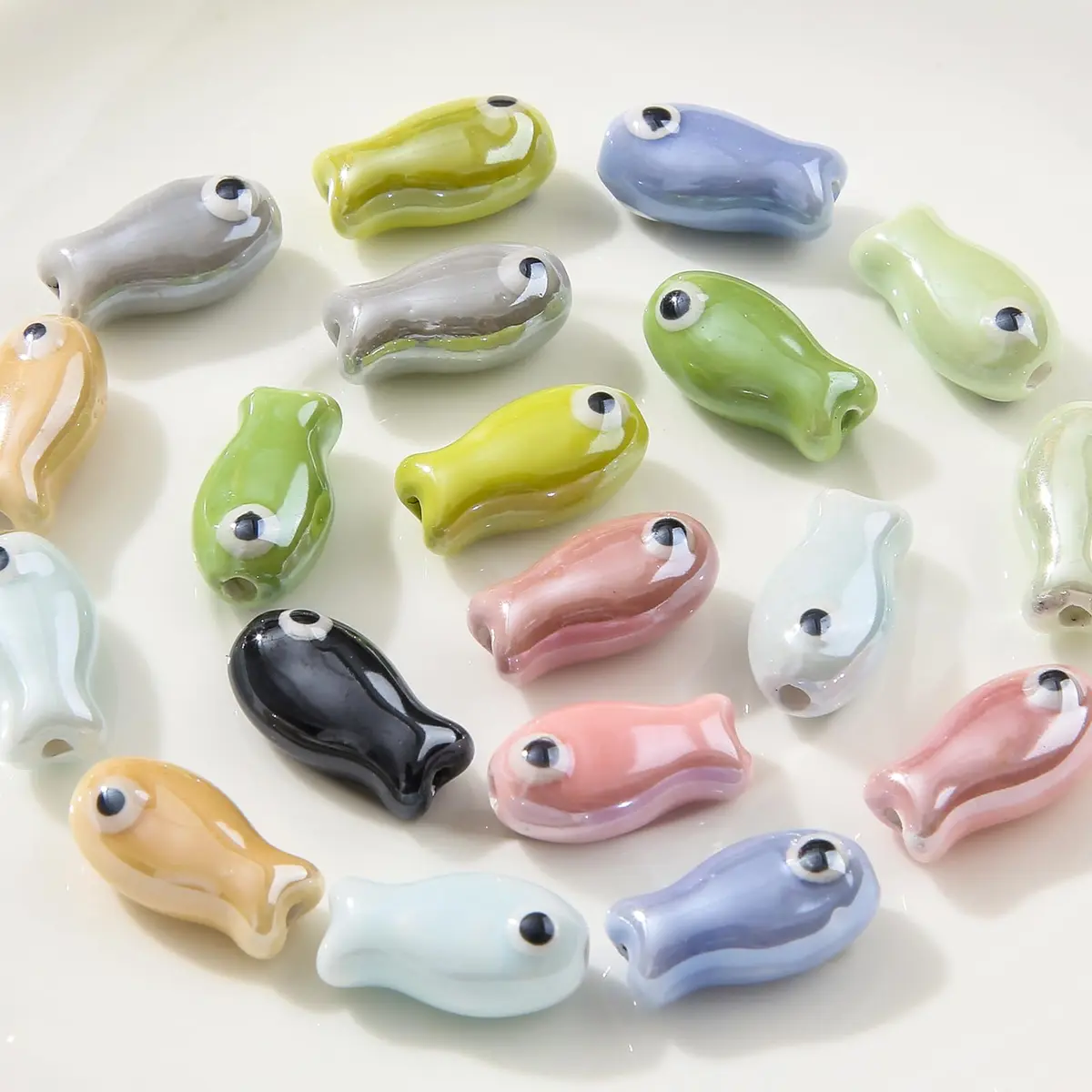 ANCADN Ceramic Fish Beads 20pcs | Cute Animal Beads for DIY Jewelry (Pink & Blue, Medium) - main product image