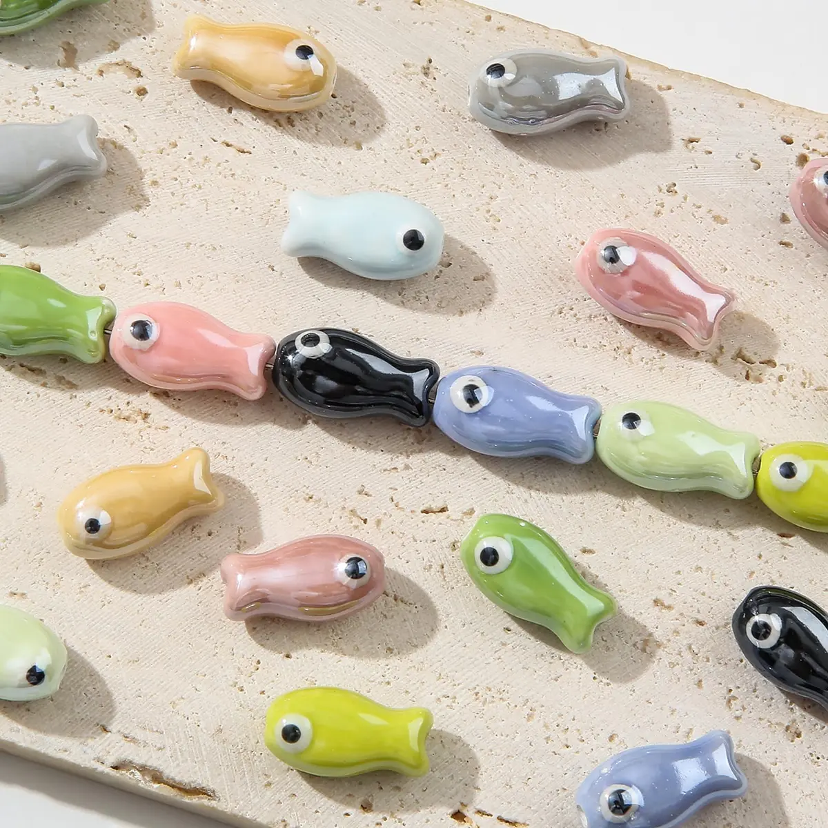 ANCADN Ceramic Fish Beads 20pcs | Cute Animal Beads for DIY Jewelry (Pink & Blue, Medium) - view 5